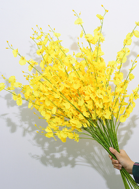 黄色跳舞兰仿真花艺客厅电视柜花束家F居装饰花假花插花瓶套装摆