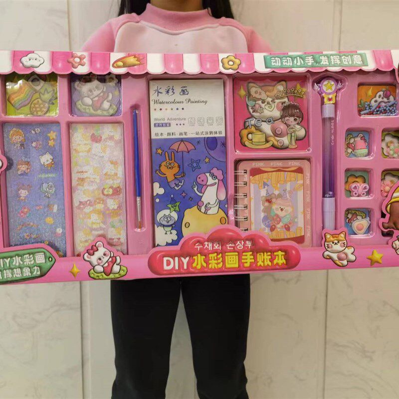 儿童彩涂色便签画画填色自颜图画画本粉涂鸦绘本