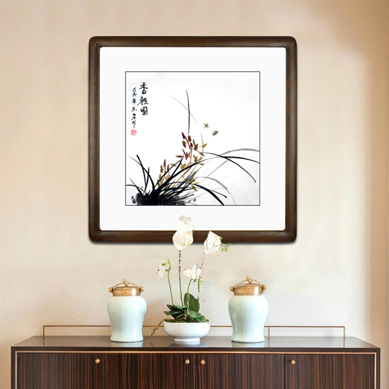 新中式兰花国画花鸟三联画兰竹葫芦手绘桂鱼连年有余玄关挂画