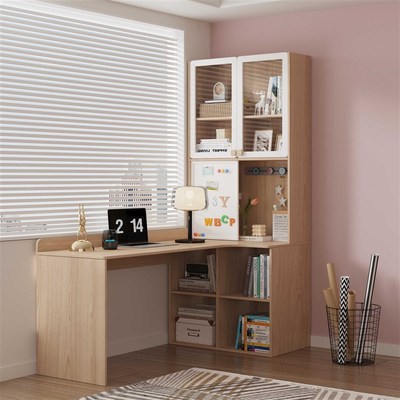 可比熊转角书桌书柜一体小户型家用桌生习桌儿童书房