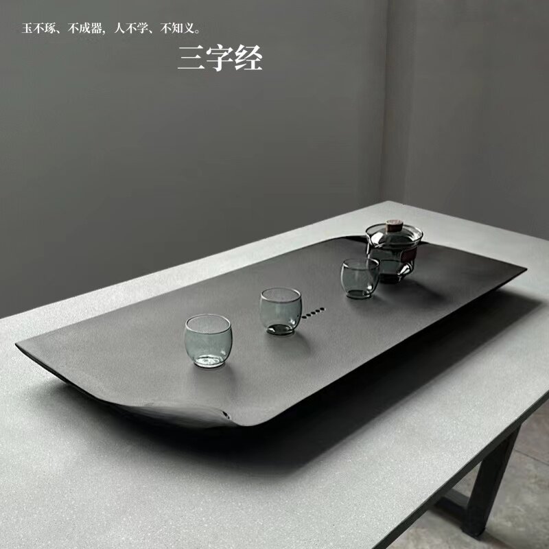 简约乌金石茶盘手工石头中式茶台天然石材黑色茶托