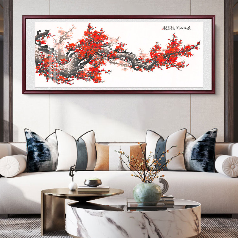 梅花报春图画喜上眉梢背景墙挂画新中式招财花鸟壁画