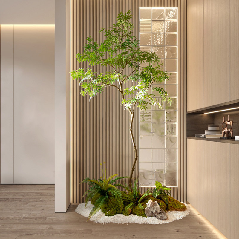 仿真绿色植物流泉枫仿真树造景室内橱窗楼梯角落景观装饰摆饰