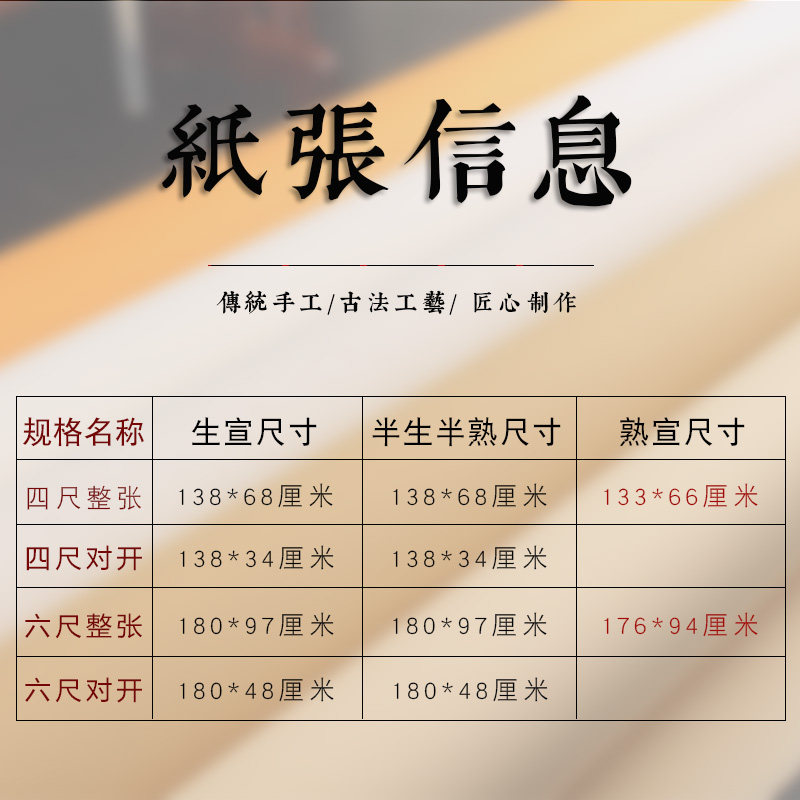 四尺手工生宣纸半生半熟宣云母六尺熟宣纸工笔画国画书法创作