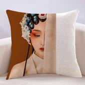 中国风新中式 戏曲脸谱人物京戏花旦美女复古亚麻抱枕沙发棉麻靠垫