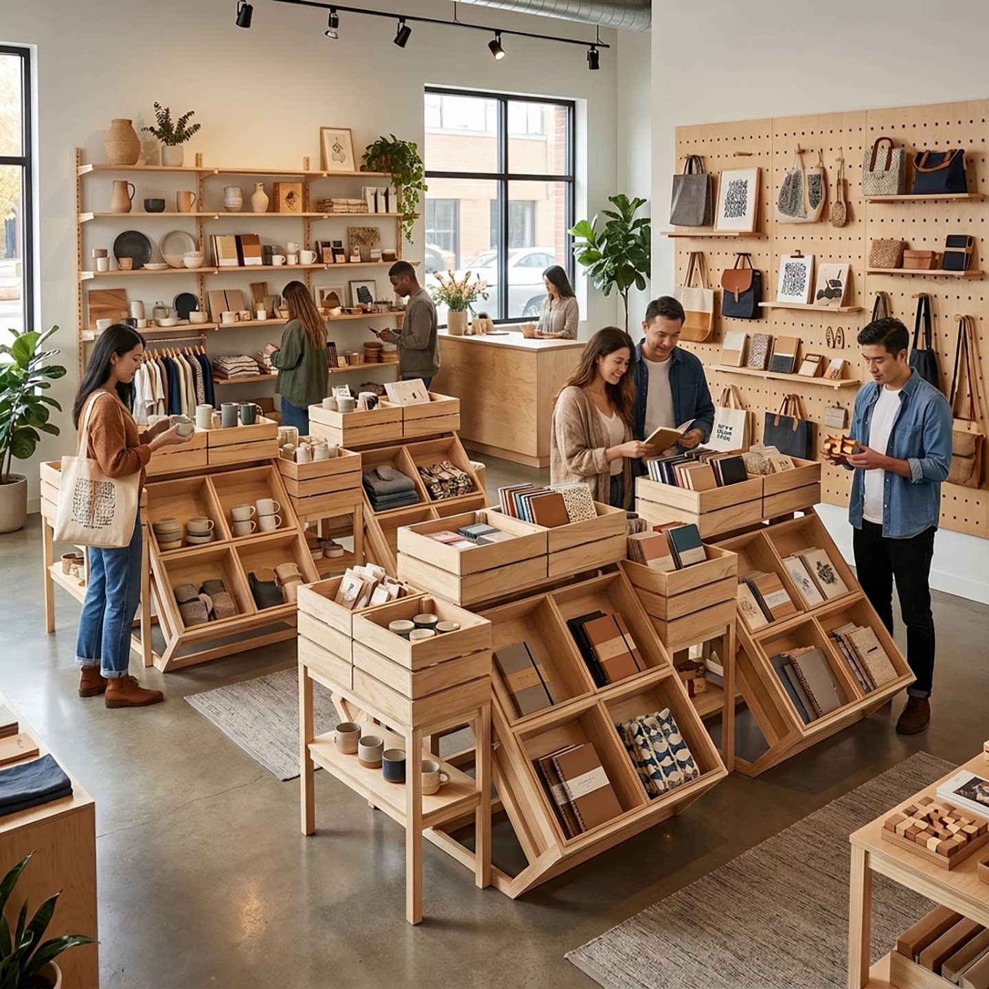 北欧木质多层大容量店铺陈列架图片