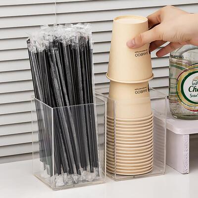 透明商用吸管盒杯套盒子奶茶店收纳筒吸管勺子咖啡店收纳盒