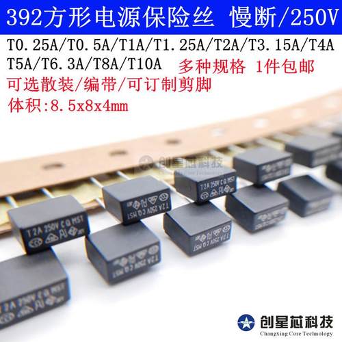 392黑色396方形电源保险丝250V-慢断T0.25A0.50.812A3.15A8A1020A