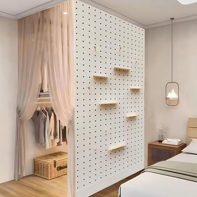 顶天立地洞洞板金属衣柜侧板设计开放式屏风隔断墙实木复合材质