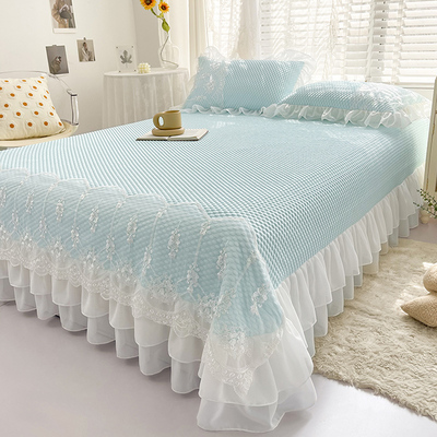 夏季韩式豆豆席冰丝凉席三件套可水机洗1.8m裙式床单款花边公主风