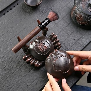 创意茶漏茶滤泡茶过滤网器紫陶螃蟹多功能笔架茶隔滤茶器茶具配