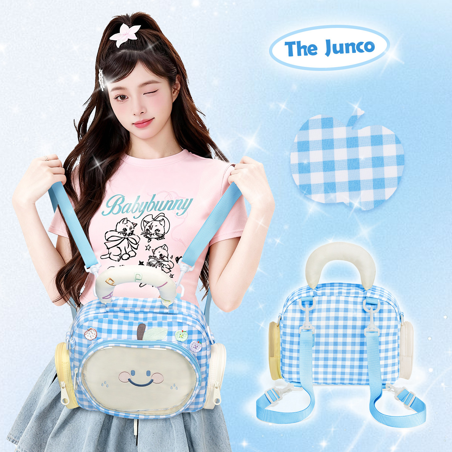 the junco官方正品原创双肩包女2026新款通勤小背包轻便蓝色痛包