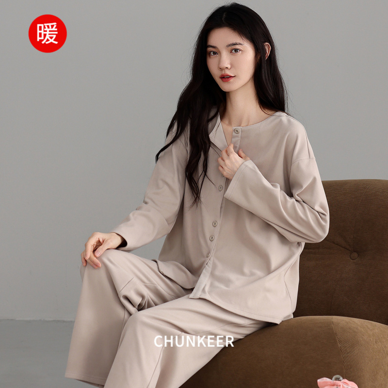 秋冬季女款睡衣德绒休闲开衫新款