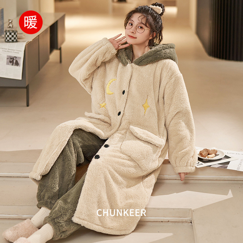 珊瑚绒睡衣女冬季睡袍2025新款法