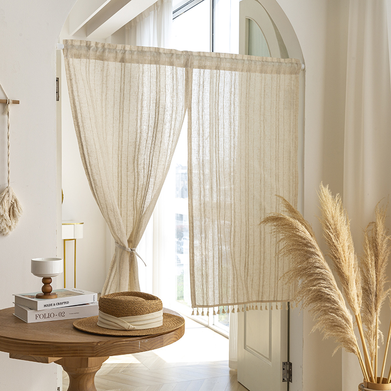 ZSH隔断门帘棉麻亚麻日式侘寂风免打孔门帘布艺卧室隐私通风厨房