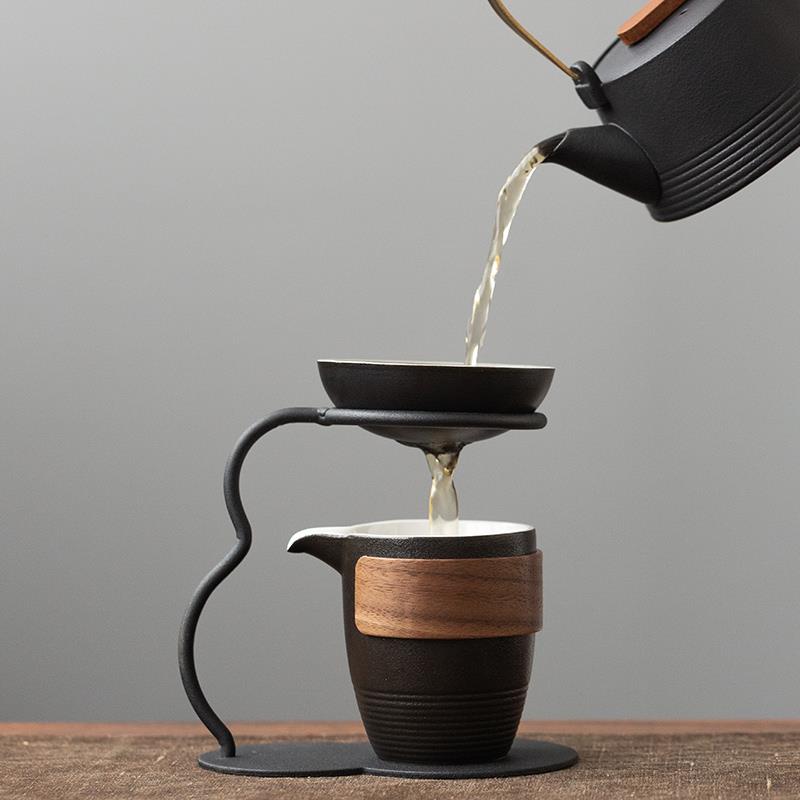 茶具用品配件过滤器创意黑陶公道杯玻璃带茶漏一体茶隔漏网茶具