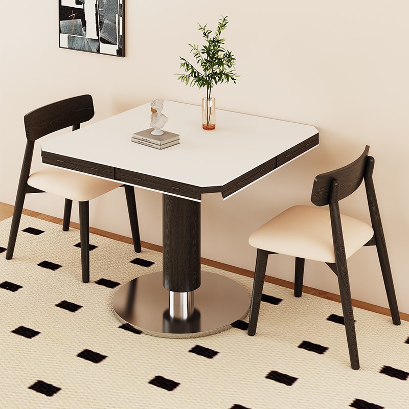 复古现代简约风家用岩板实木折叠餐桌椅组合小户型多功能吃饭桌子