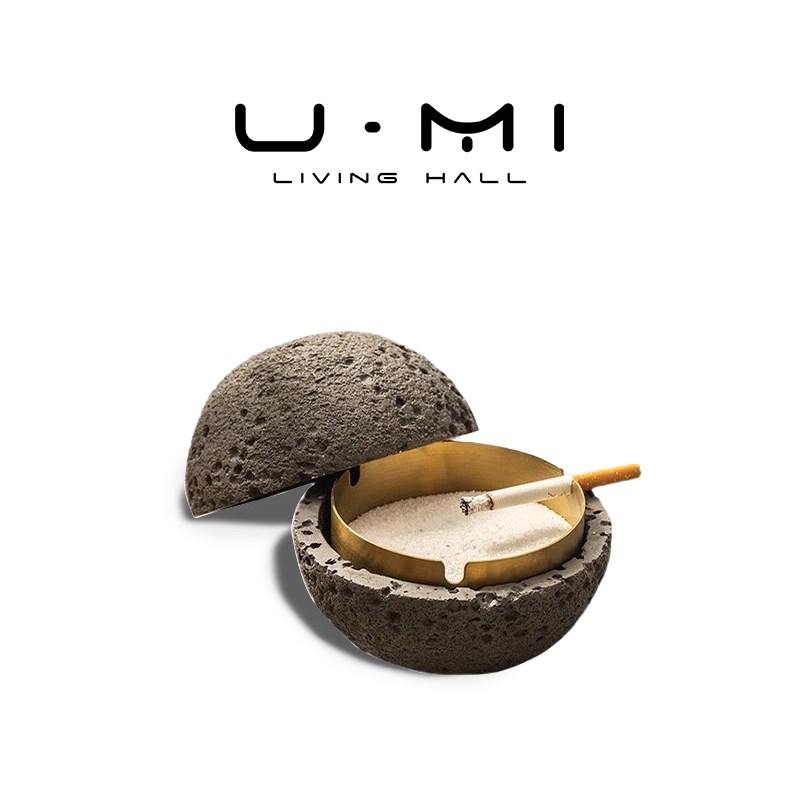 U Mi LIVING岩石烟灰缸水泥创意个性潮流风防飞灰带盖客厅家用