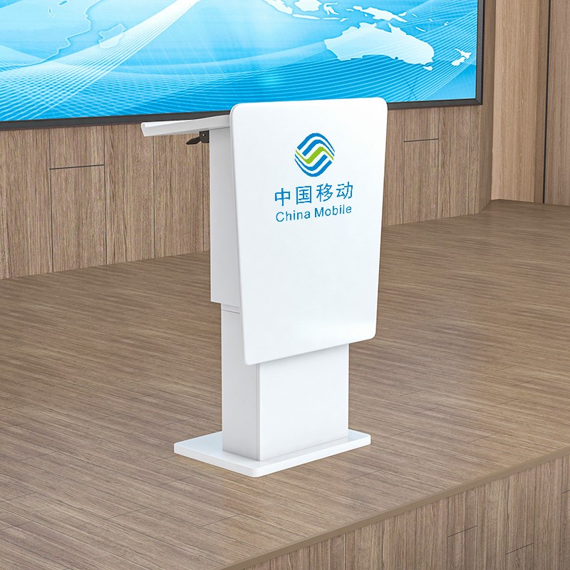 实木升降演讲台发言台白色会议室带轮子讲台桌现代高端迎宾接待台