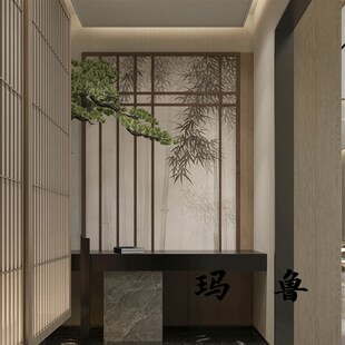 中式竹子壁纸茶室饭厅墙布贴景客厅背景墙玄关装饰壁画卧室挂画