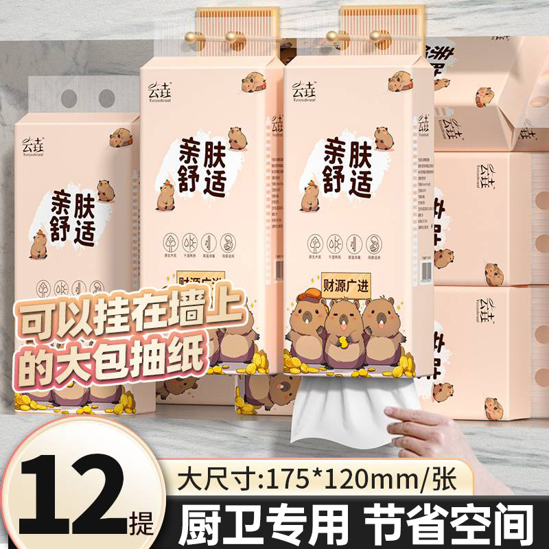 12提壁挂卫生纸抽纸厨房悬挂式整箱实惠装纸巾家用擦手纸浴室