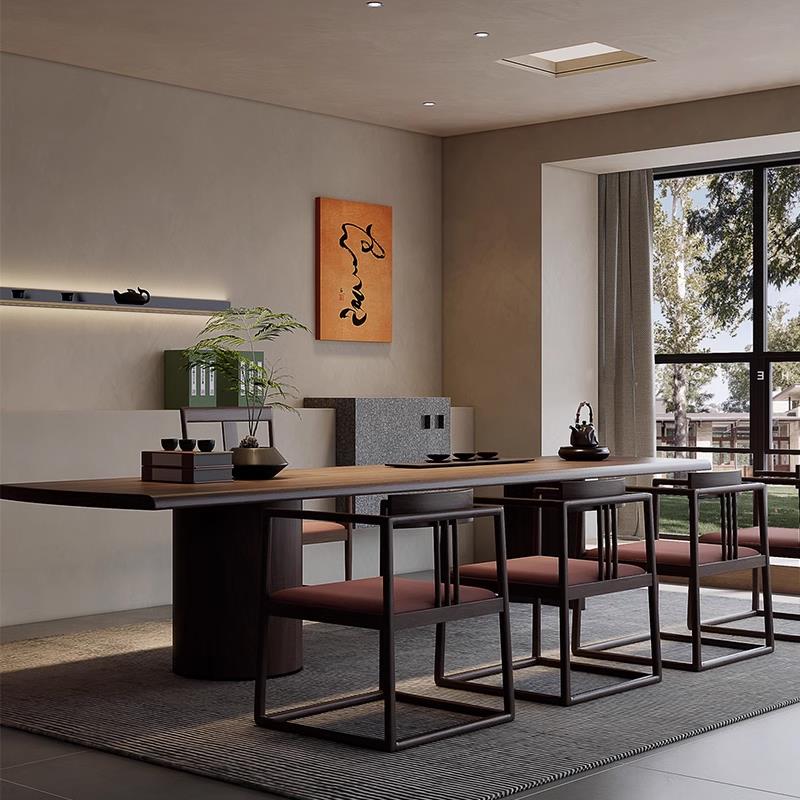 新中式北美黑胡桃木茶桌椅组合禅意功夫实木茶台办公室茶室泡茶桌