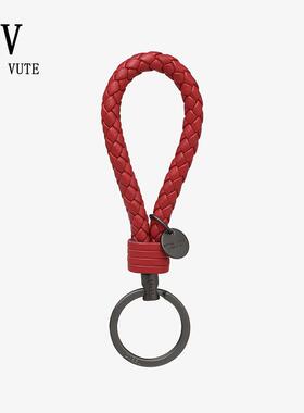 BEAGT VUTE BV本命年红色钥匙扣高端情侣真皮编织汽车钥匙圈挂件