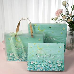 油画礼物盒空盒子天青蓝简约送人高级感睡衣裙子生日衣服包装礼盒