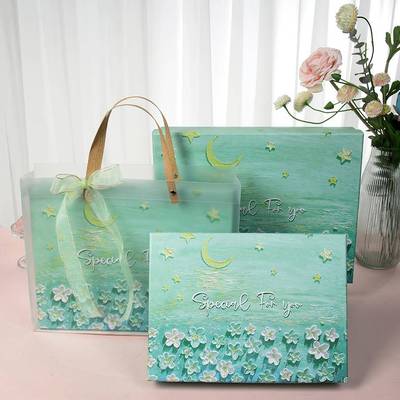 油画礼物盒空盒子天青蓝简约送人高级感睡衣裙子生日衣服包装礼盒