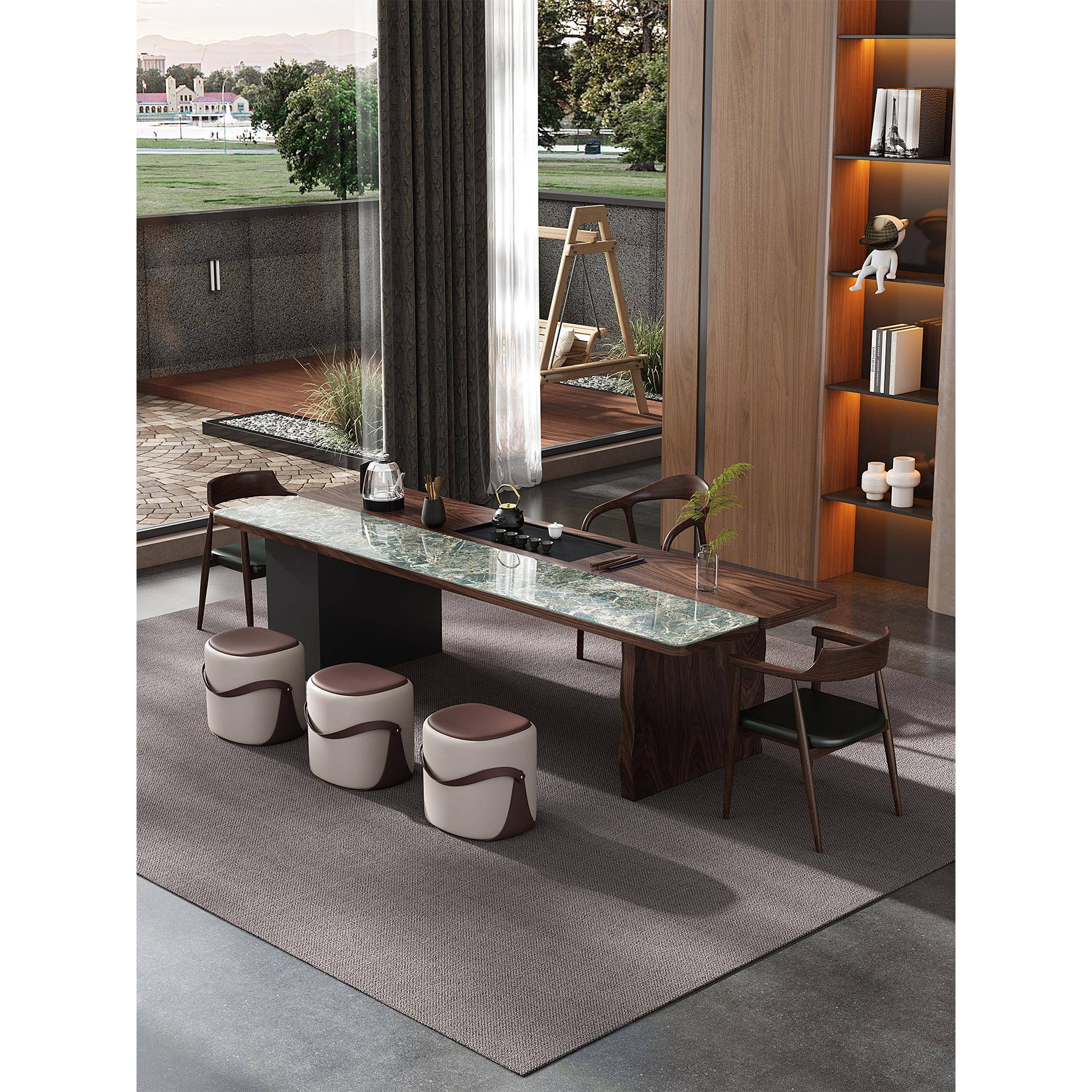 新中式茶桌2025新款高端现代岩板茶台实木泡茶桌椅组合轻奢高级感