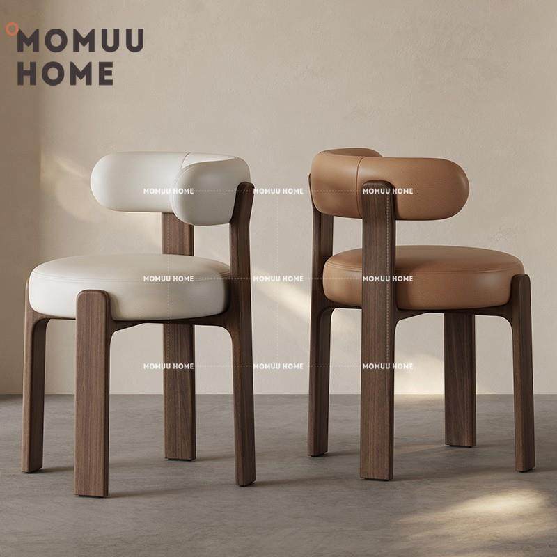 MOMUU HOME欧式复古实木餐椅家用胡桃色靠背椅广东佛山法式餐桌椅