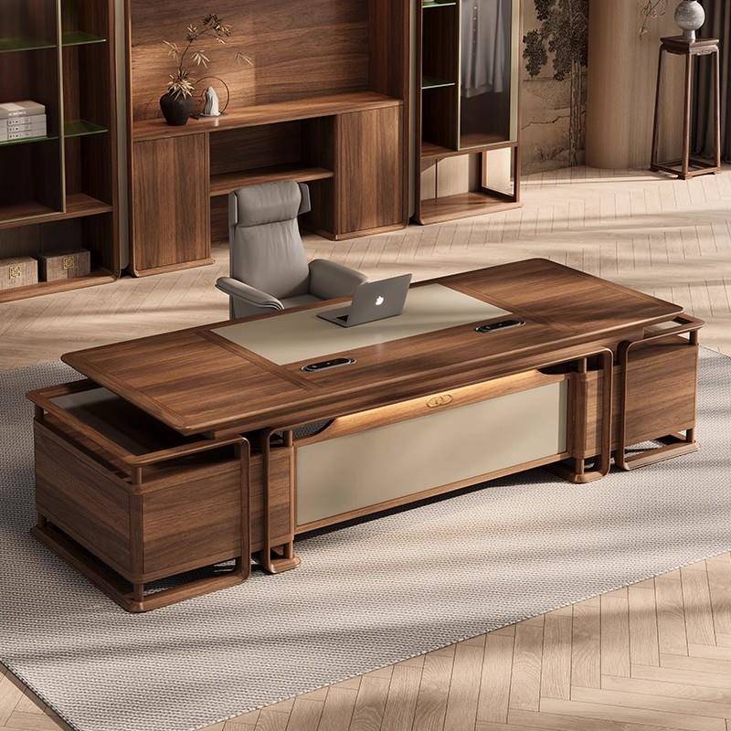 新中式办公桌老板桌实木大班台总经理办公室董事长电脑桌2025新款