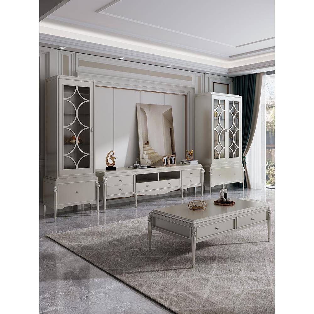 美式轻奢茶几电视柜组合客厅大小户型现代欧式风格高端奢华收纳柜