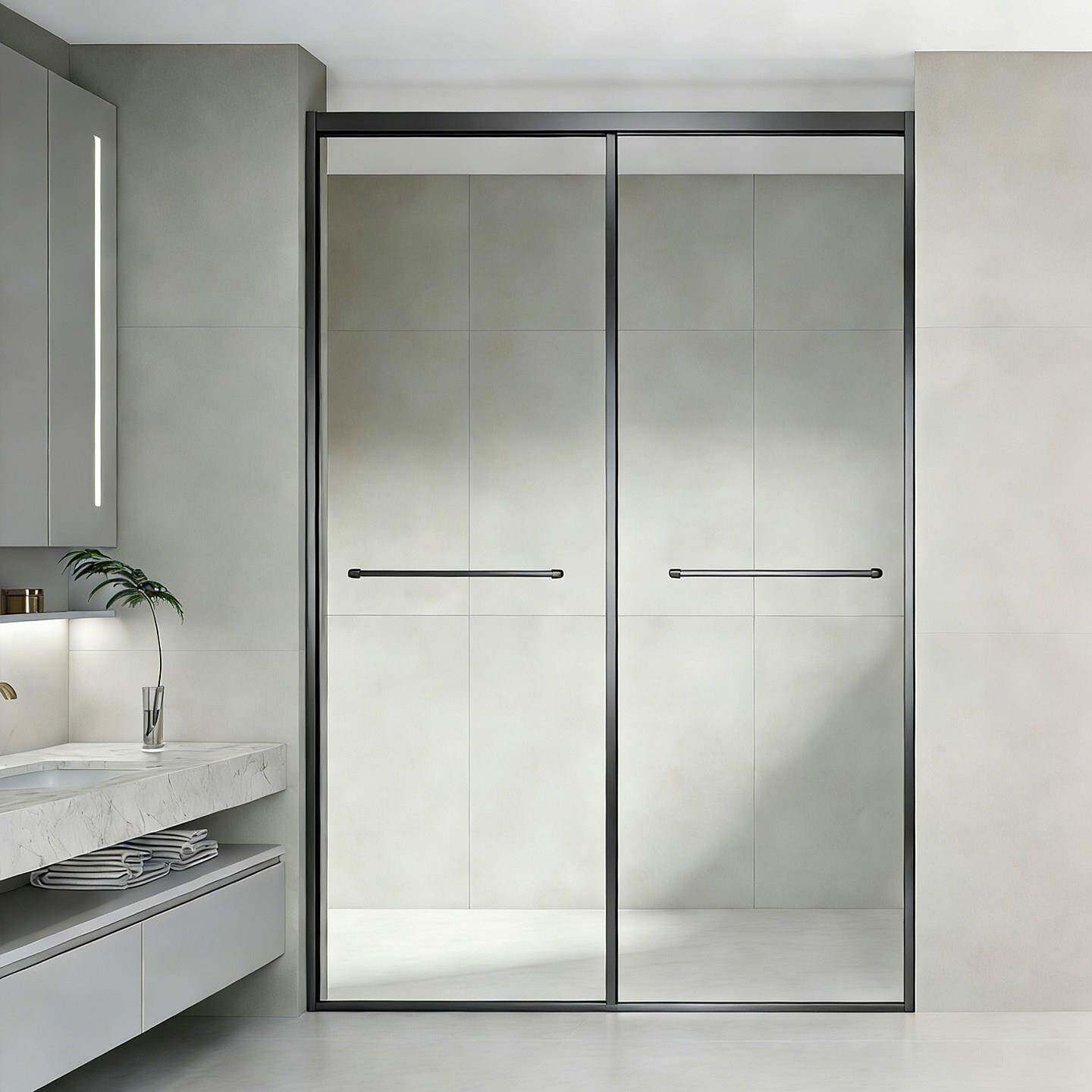 全包边框淋浴房玻璃隔断卫生间干湿分离浴室一字型推拉双移门浴屏
