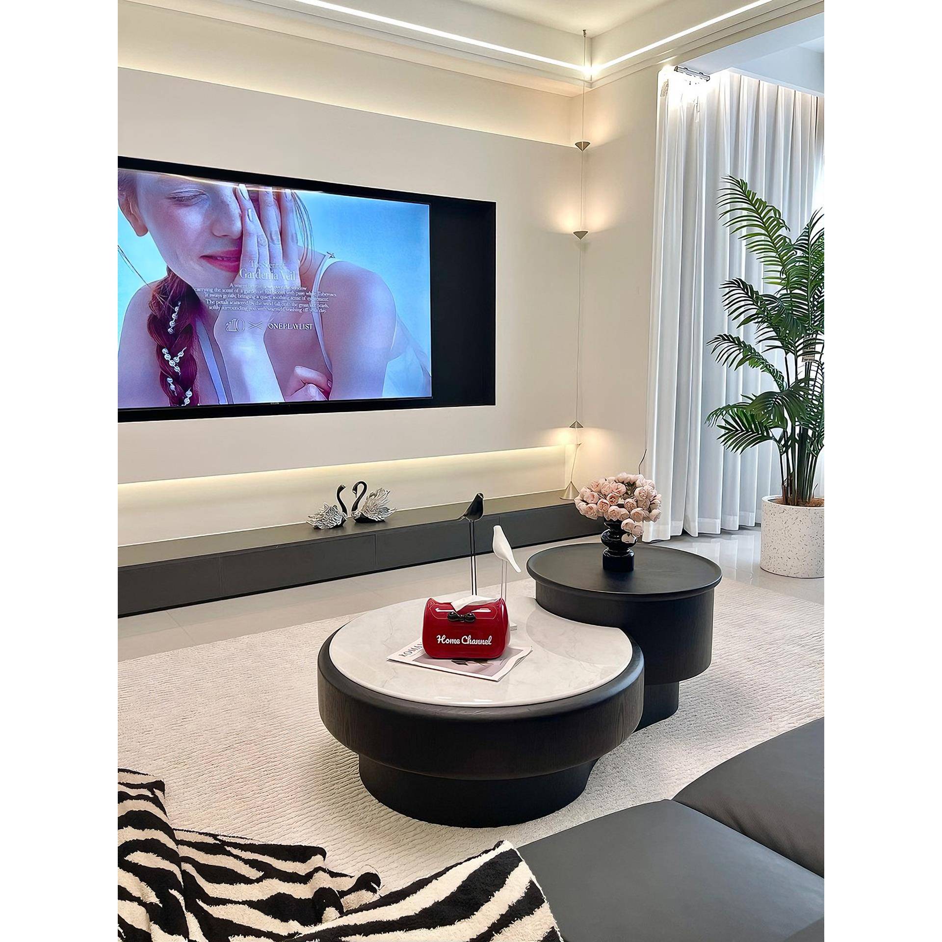 2025新款客厅家用中古风轻奢高级感茶几意式现代简约圆形小户型