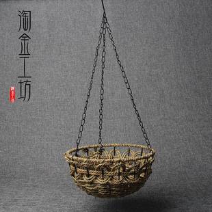 草编花篮天然水草吊篮花盆圆口手工编制花盆室内花卉摆件花盆复古