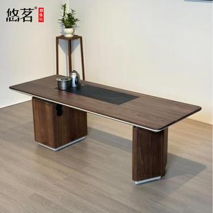黑胡桃木茶桌现代2025新款高级感茶室会客接待禅意办公室泡茶桌