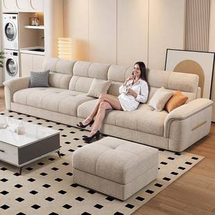 雪尼尔绒布艺沙发客厅2025新款棉麻直排小户型奶油风客厅可拆洗款