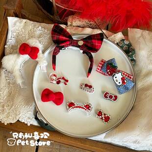 新年手工迷你碎发宠物bb夹蝴蝶结发夹饰品猫咪头饰约克夏马尔济斯