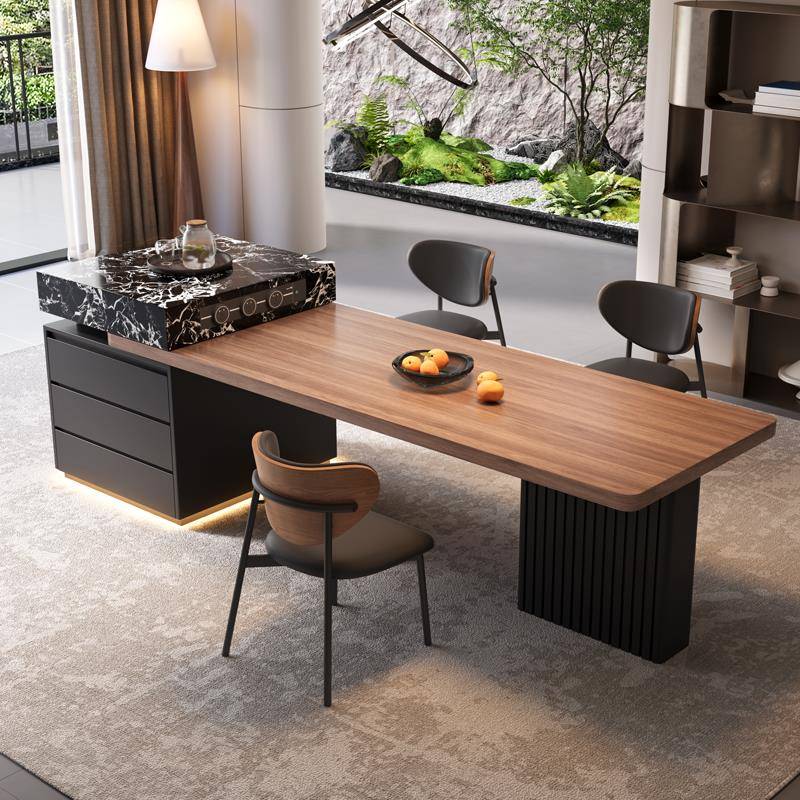 岩板岛台餐桌一体可伸缩家用多功能中导台吧台意式轻奢高级吃饭桌