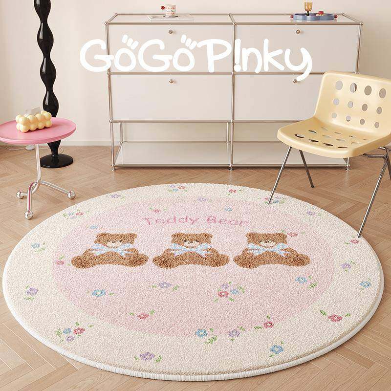韩式小熊家用圆形地毯女生卧室房间床边毯可爱少女风化妆台椅子垫