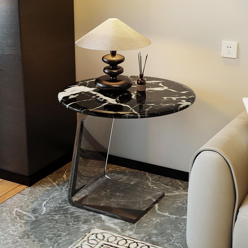 极简岩板小圆茶几家用客厅沙发小边几卧室阳台小圆桌轻奢高级角几