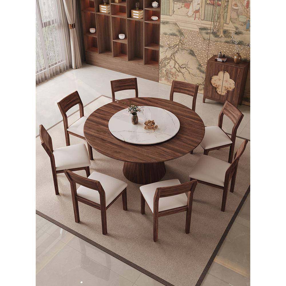 北美黑胡桃木全实木餐桌椅现代简约带转盘圆形餐桌餐厅吃饭圆桌子,住宅家具,实木餐桌,淘宝优惠券,粉丝福利购,淘宝优惠卷