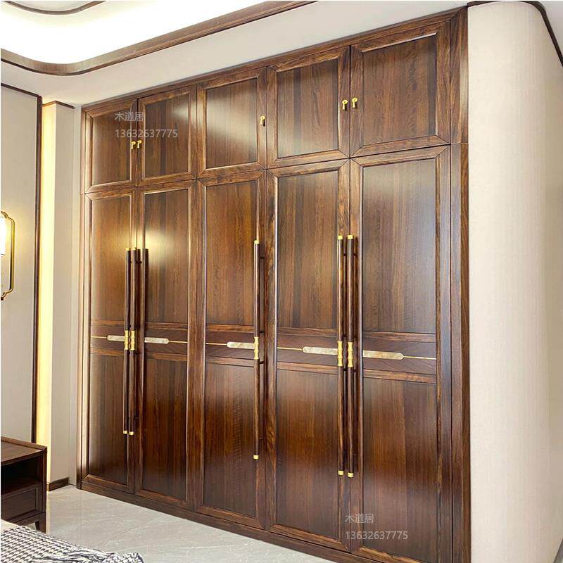 全屋定制新中式实木衣柜黑檀木卧室衣橱到顶原木整体工厂直销定做