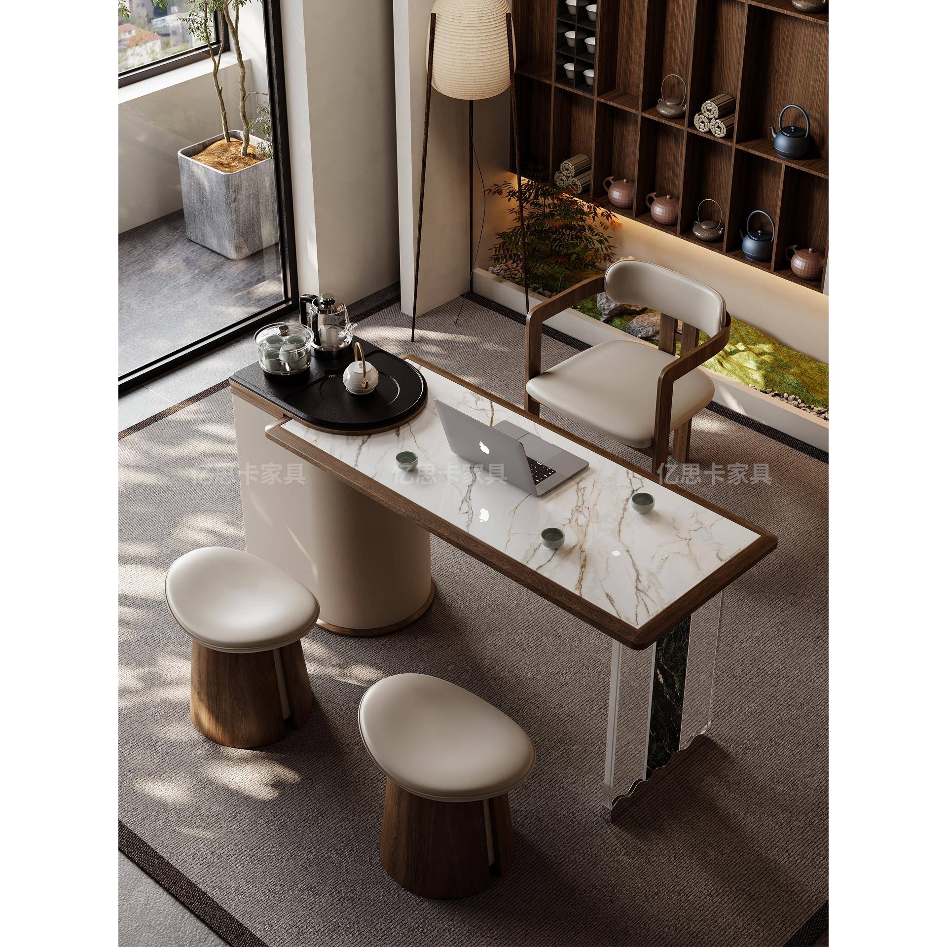 中古风茶桌椅组合现代简约客厅新中式家用岩板茶台实木阳台泡茶桌