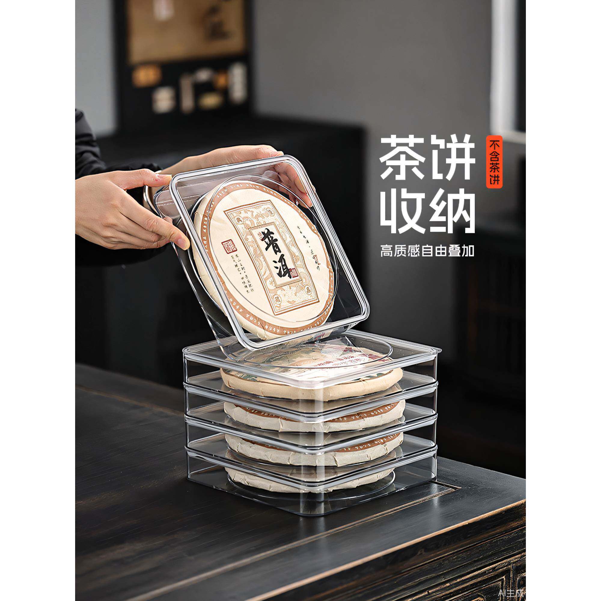 透明茶饼盒中式家用普洱茶饼收纳盒密封防潮茶饼展示架茶叶收纳盒