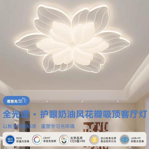 奶油风客厅吸顶灯2025年新款现代简约全光谱花瓣灯卧室灯中山灯具