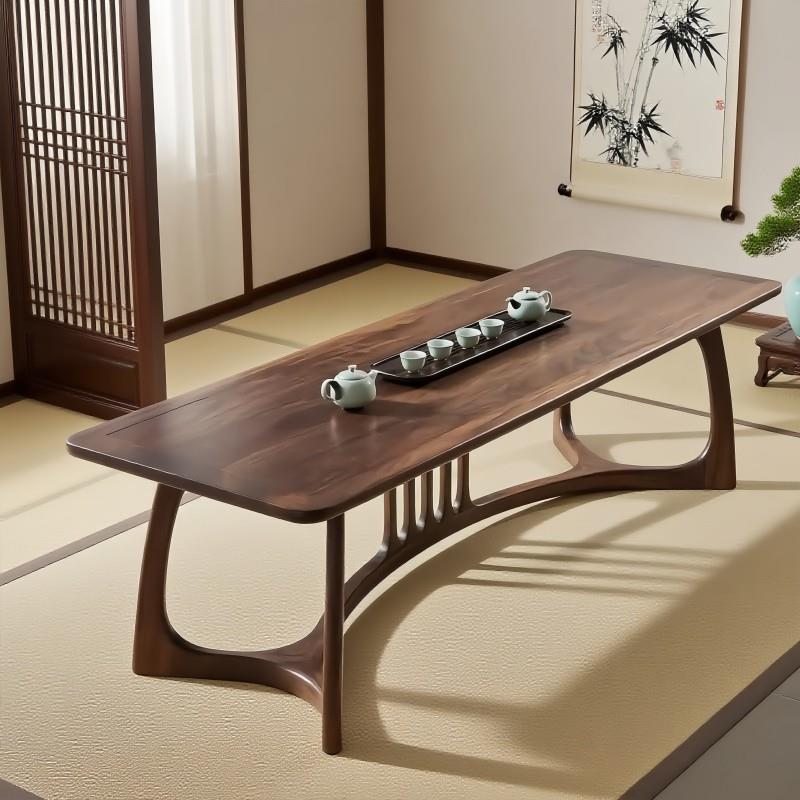 新中式黑胡桃木茶桌宋代美学禅意高端实木茶台办公室客厅家用家具