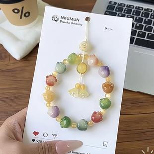原创多宝猫爪菩提根手机链短款 手机壳挂绳串珠挂饰 精致可爱手腕款