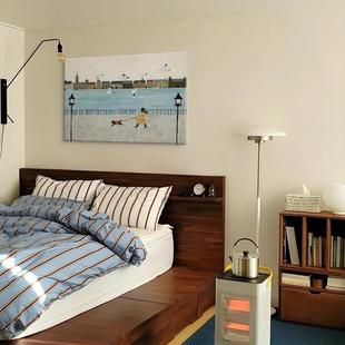 北欧抽象人物横版卧室客厅高级感装饰画蓝色清新手绘艺术床头油画